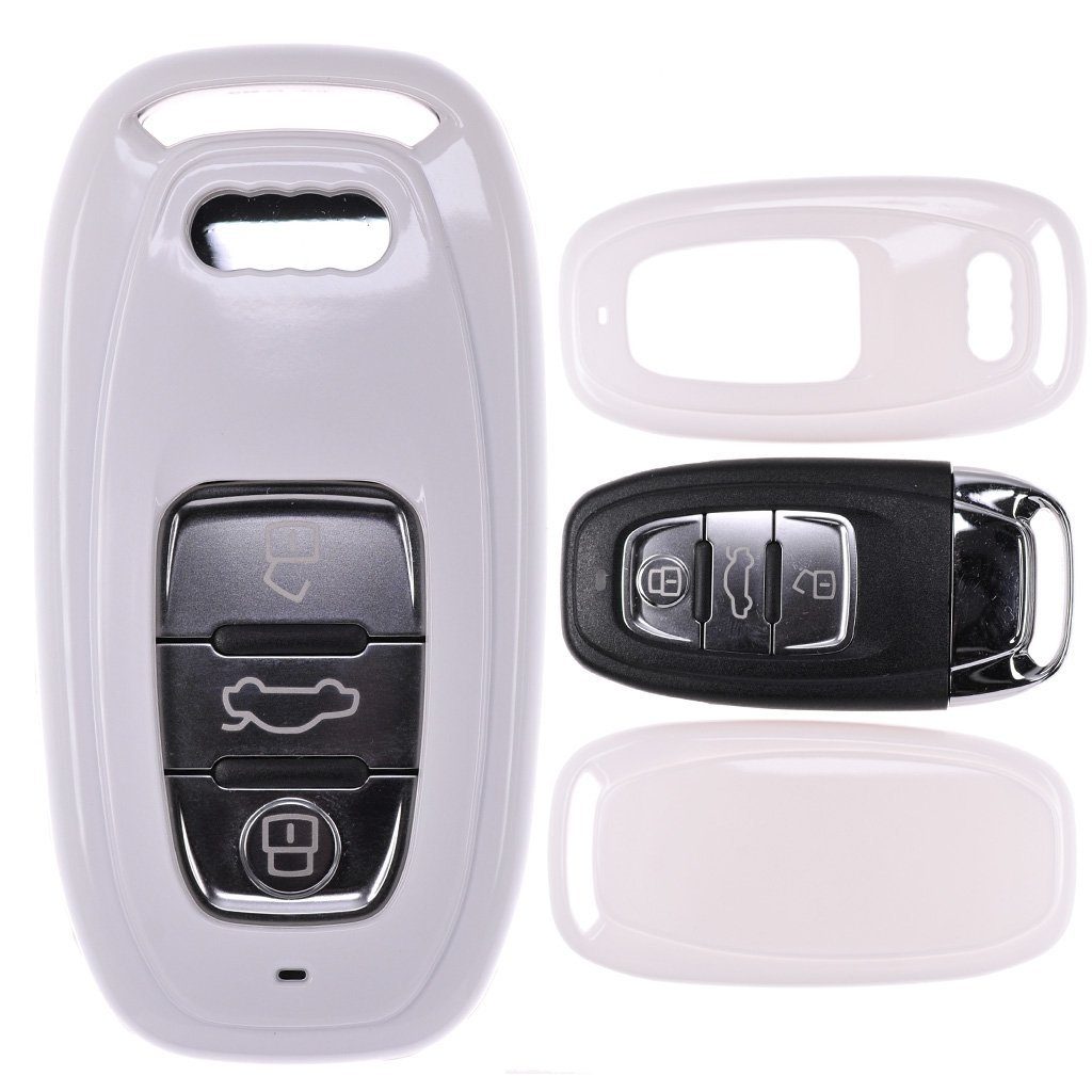 Autoschlüssel S6 A6 A4 Schutzhülle Audi S5 Q5 A8 mt-key Schlüsseltasche für SMARTKEY A5 A7 Weiß, Hardcover S4 KEYLESS