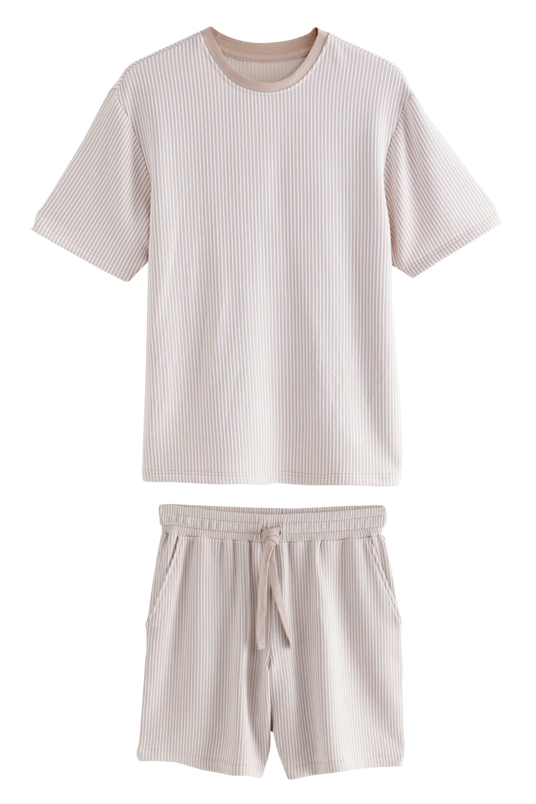 Next Pyjama Gestreifter, kurzer Seersucker-Schlafanzug, Jersey günstig online kaufen