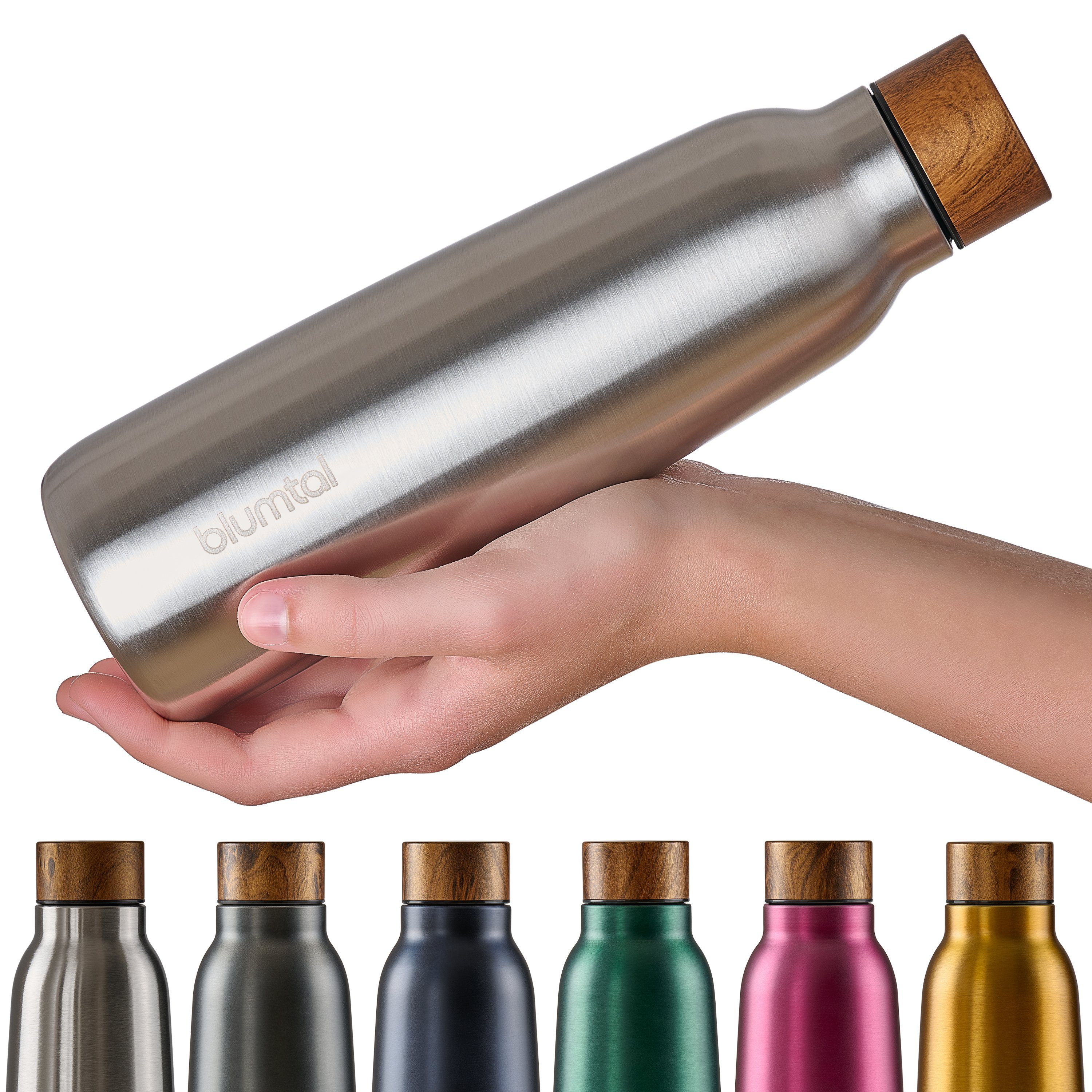 Blumtal Silber - - Trinkflasche BPA-frei, 8h Isolierflasche, auslaufsichere Isolierflasche kalt 500ml Steel hält Ray Edelstahl heiß/24h Stainless