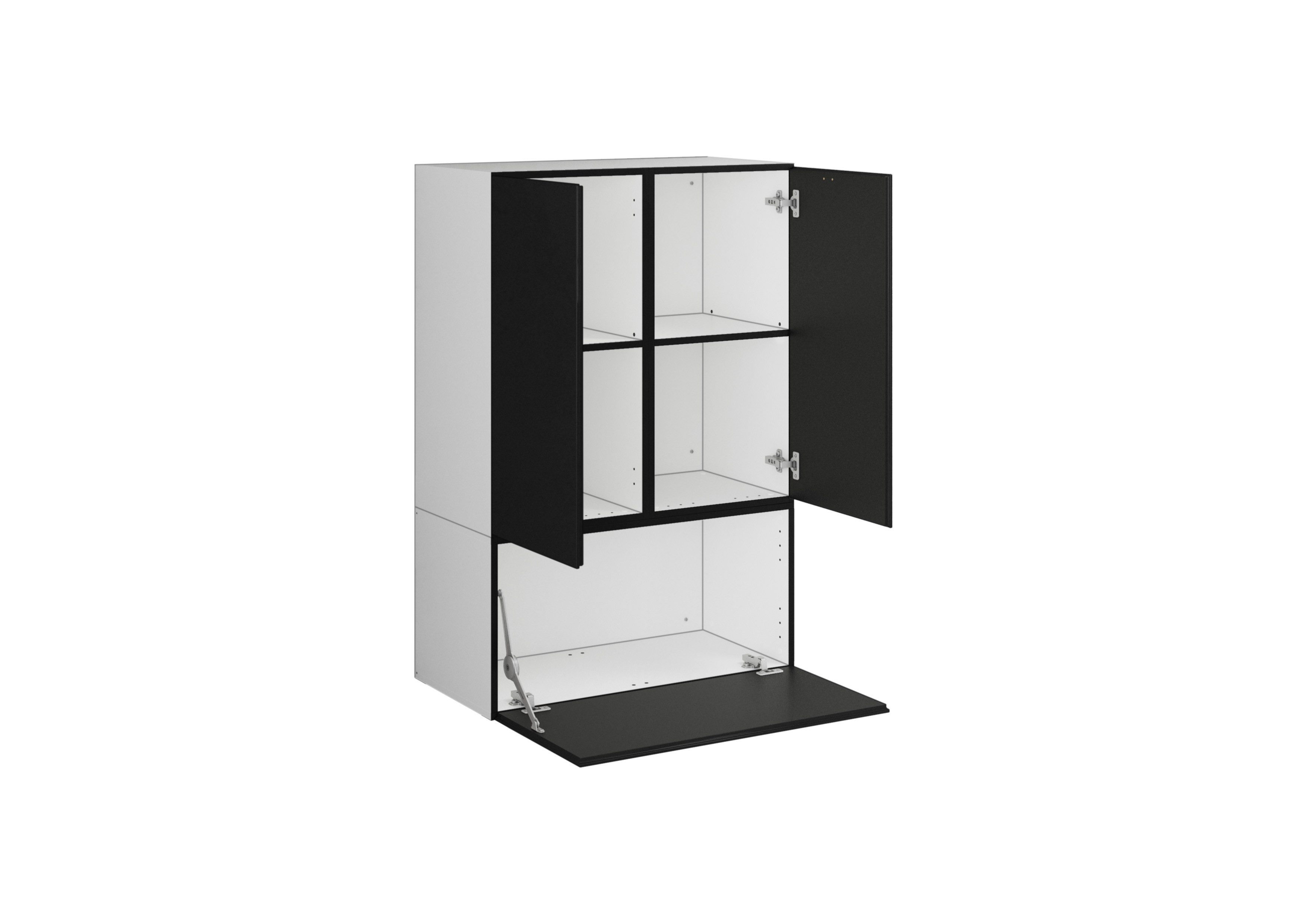 BMG Möbel Stauraumvitrine Modul+ (3 teilig bestehend aus, 2x Schrank mit Tür, 1x Schrank mit Klappenfunktion) Schränke können individuell angeordnet werden, Soft-Close