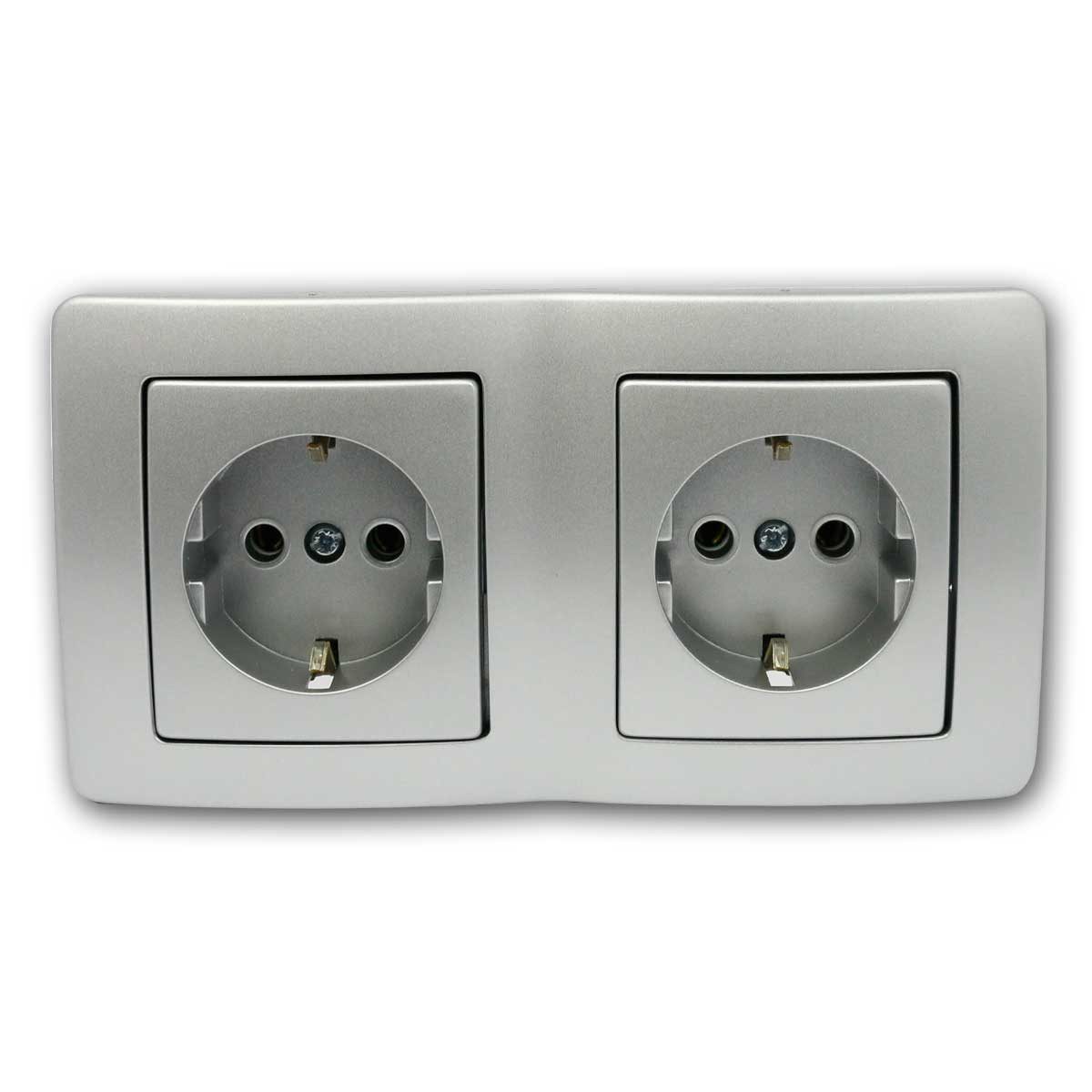 TEM Unterputz-Steckdose EKONOMIK Doppel-Steckdose silber 250V~/16A