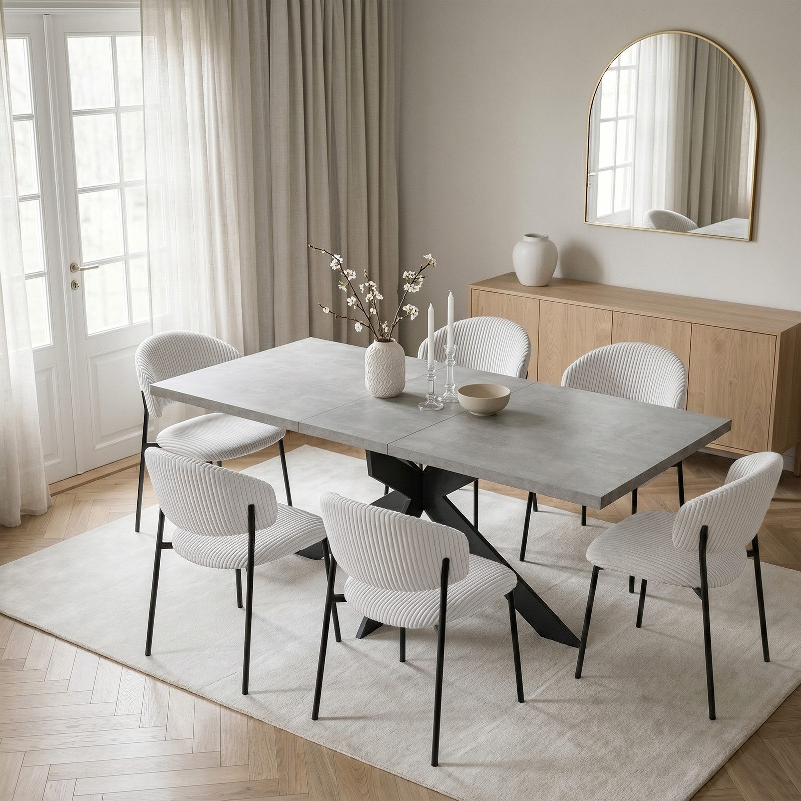 Jiexi Esstisch Tisch-und Stuhlset, Ausziehbarer Esstisch (130–170 cm) mit 4-6 Stühlen, ausziehbarer, hohe Härte, für 6 Personen – Bild 2 von 5
