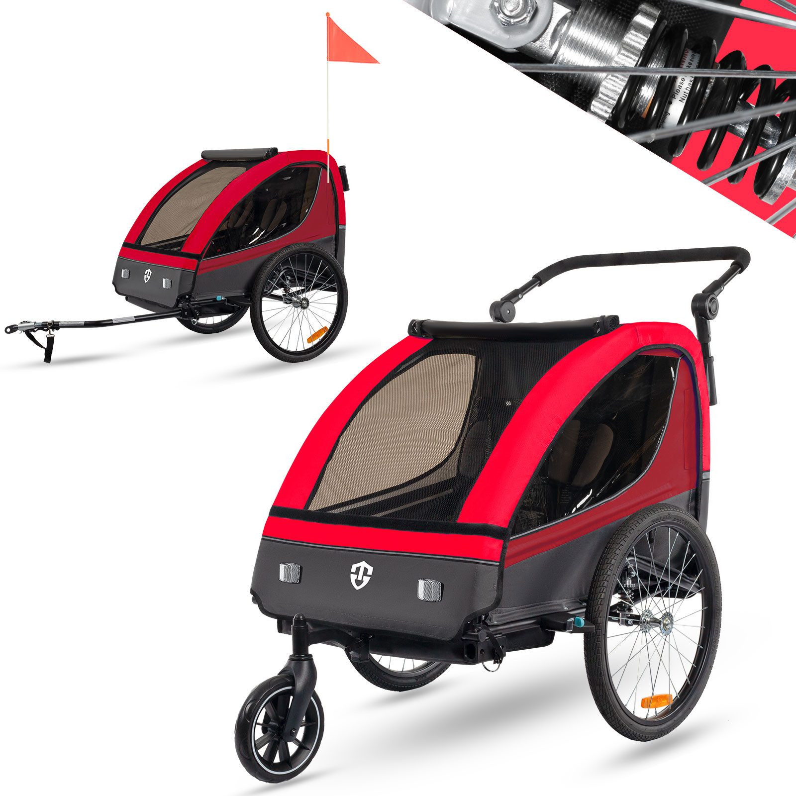 TIGGO Fahrradkinderanhänger Fahrradanhänger Kinderfahrradanhänger mit Buggy Set + Federung, geeignet für 1-2 Kinder