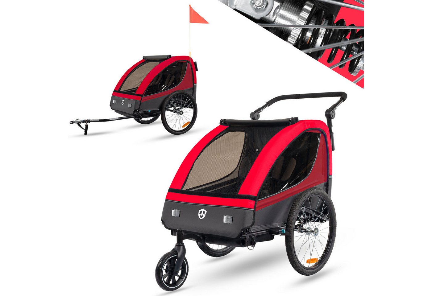 TIGGO Fahrradkinderanhänger Fahrradanhänger Kinderfahrradanhänger mit Buggy Set + Federung, geeignet für 1-2 Kinder