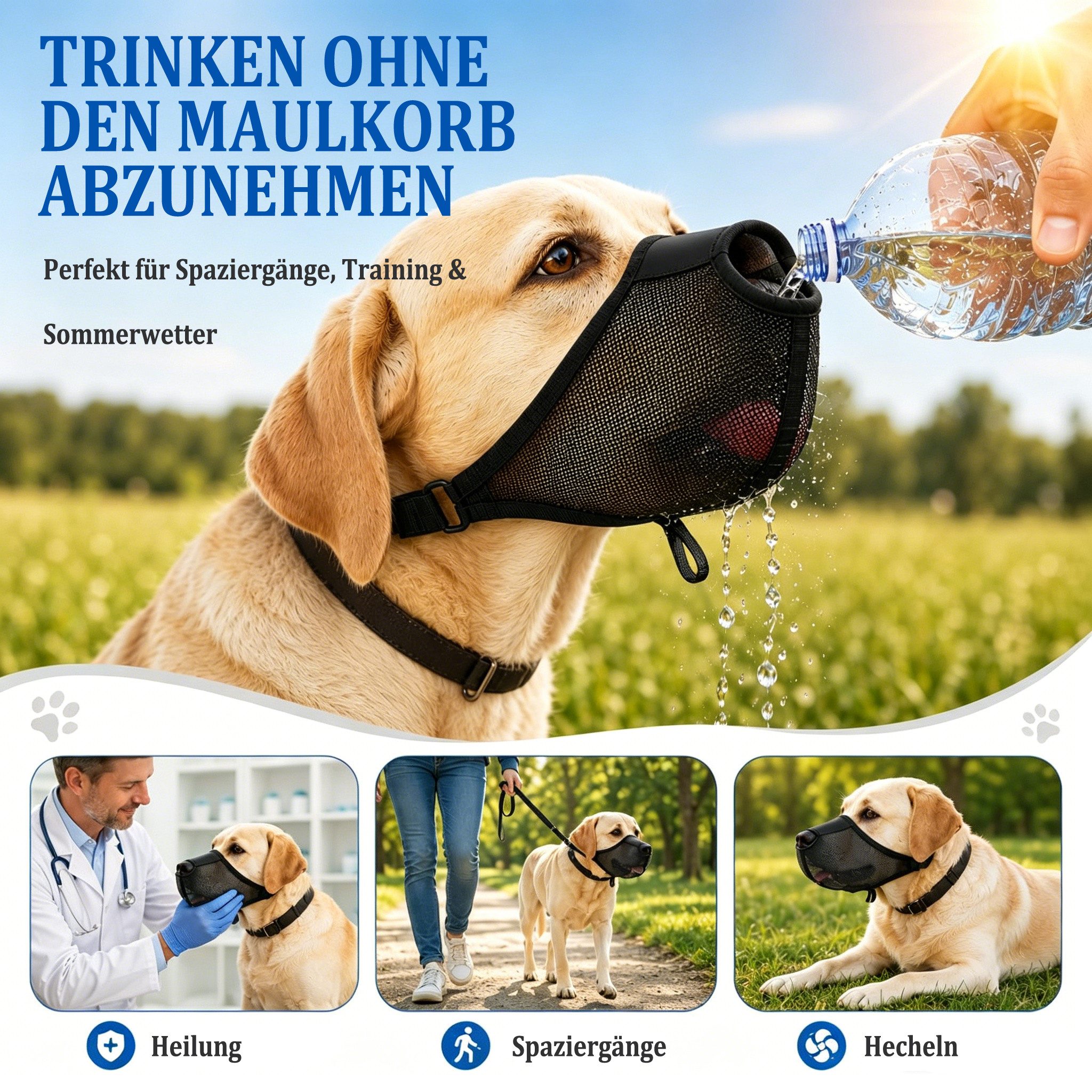Ledander Maulkorb Atmungsaktiver Hundemaulkorb, weicher Netz-Hundemaulkorb, Maulkorb für große Hunde, Beißschutz, Leckschutz