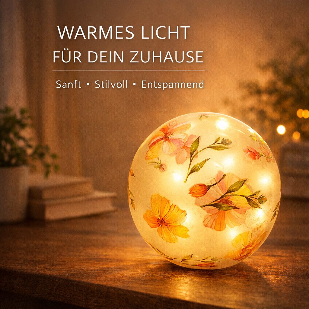 formano LED Dekolicht LED Deko Kugel Glas Blumenzeit 15 cm Ambientelicht Glas Timer 6h/18h, LED fest integriert