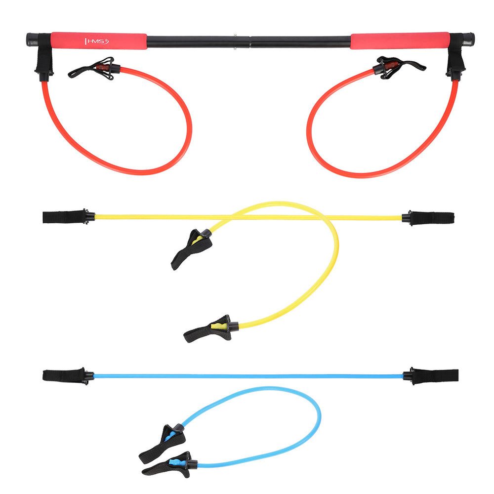 HMS Gymnastikstäbe Pilatesstange Fitnessstange Widerstandsbänder (Spar-Set, 1-St., 93 cm zerlegbar), zerlegbar, 3 Widerstandsstufen, inkl. Türanker
