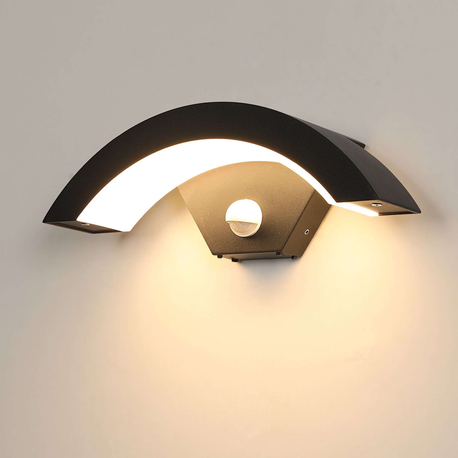 Riserva Wandleuchte LED Außenwandleuchte U-Form Schwarz 24W Sensor IP65