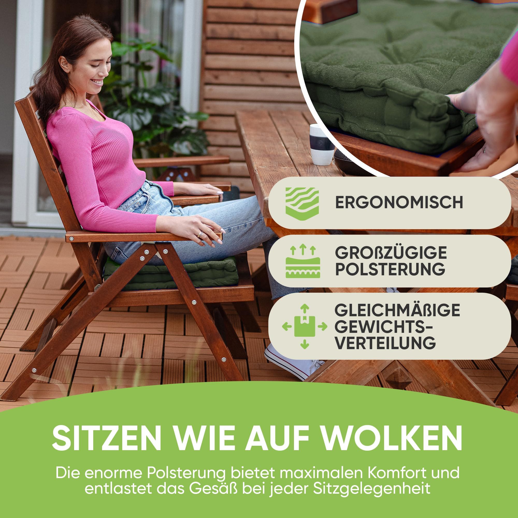 Gräfenstayn Sitzkissen 4er Set 40x40 cm mit 8 cm Polsterung aus 100 % Baumwolle -, robustes Sitzkissen für Indoor & Outdoor, bequemes Bodenkissen