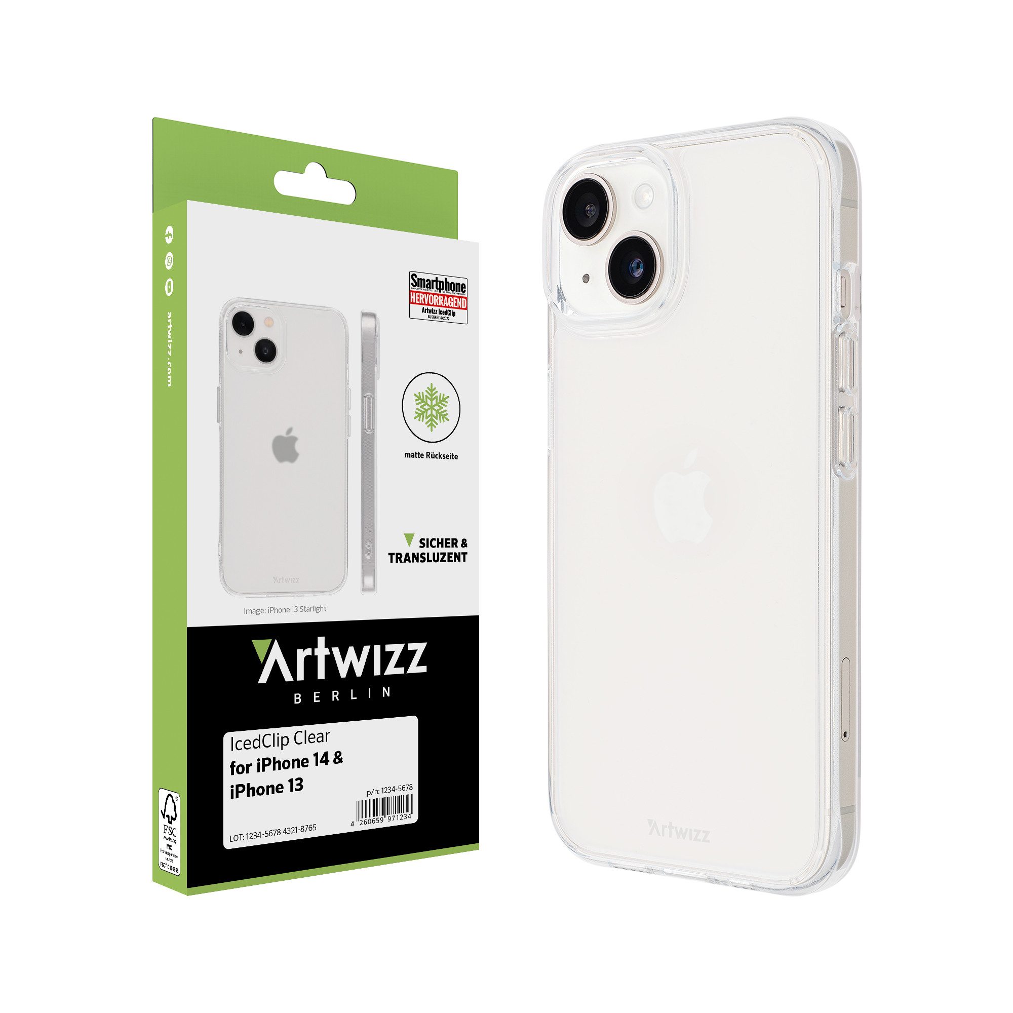 Artwizz Backcover IcedClip, Matte Schutzhülle mit transluzenter Rückseite, Transluzent, iPhone 14, iPhone 13