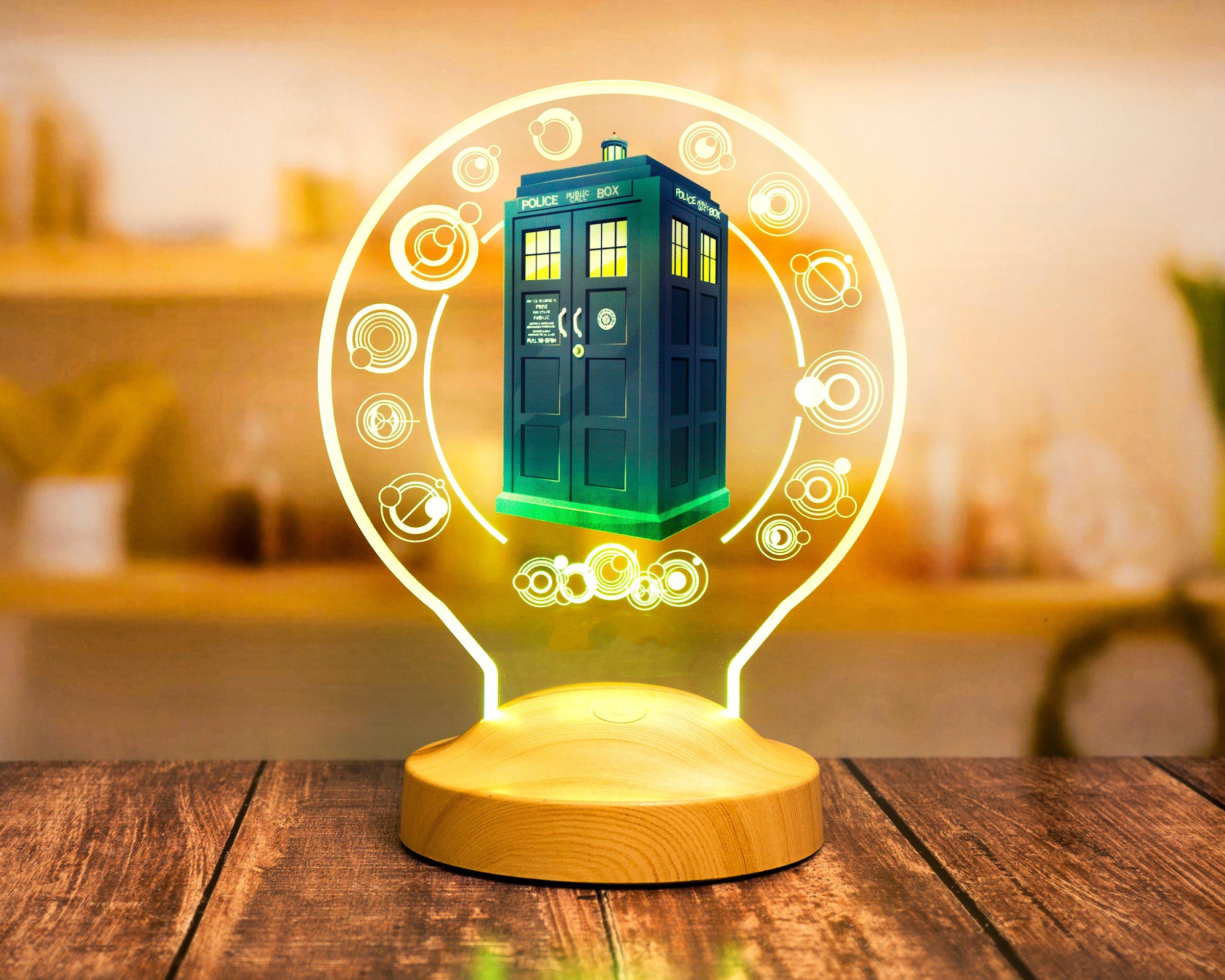 Geschenkelampe LED Nachttischlampe Tardis DR WHO 3D UV-Druck Nachtlicht Zimmer Deko, Leuchte 7 Farben fest integriert, Geburtstagsgeschenk für Freunde, Mädchen, Jungen