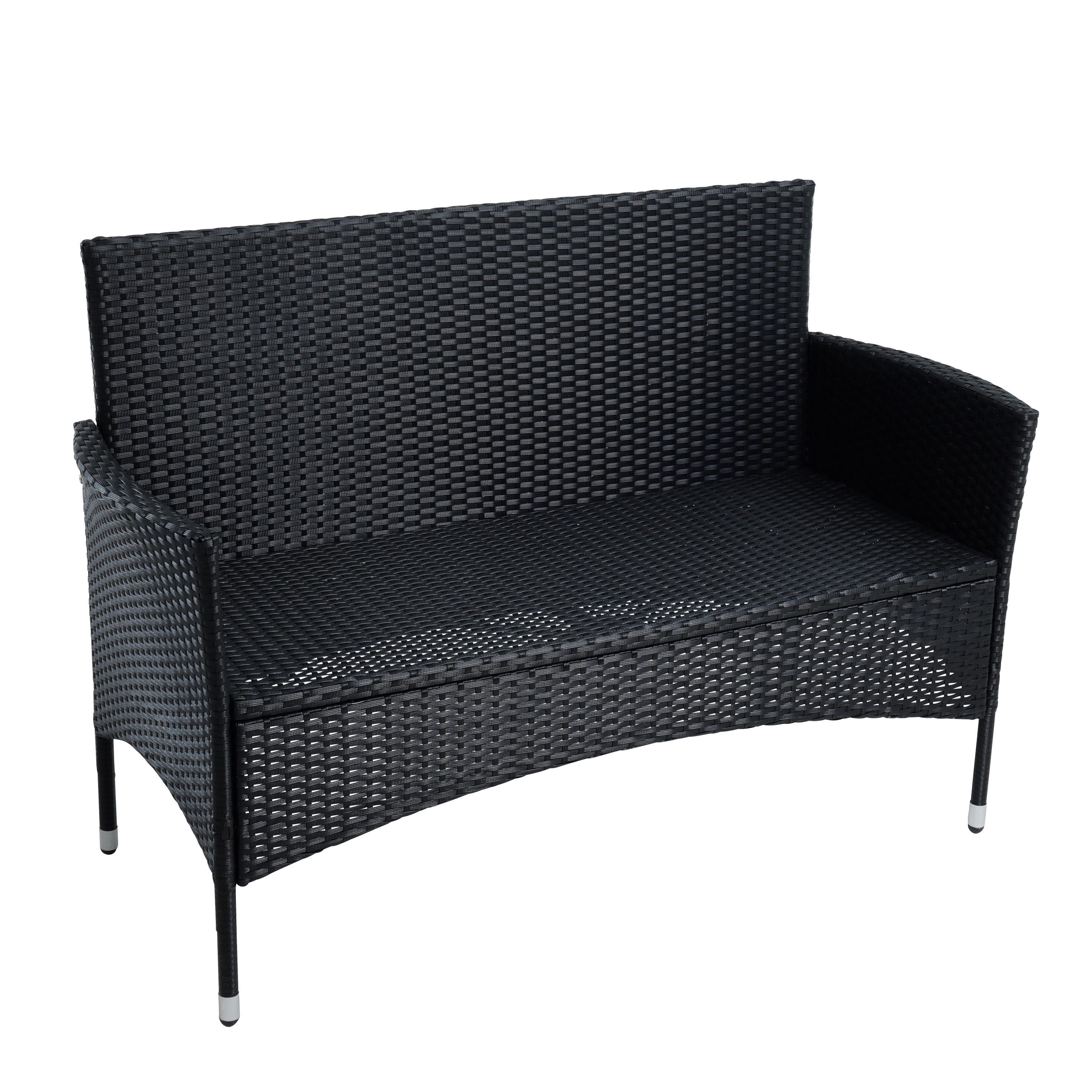 ESTEXO Gartenbank Rattan Gartenmöbel 2-Sitzer Rattanmöbel Sitzbank Sitzkissen Schwarz – Bild 4 von 5