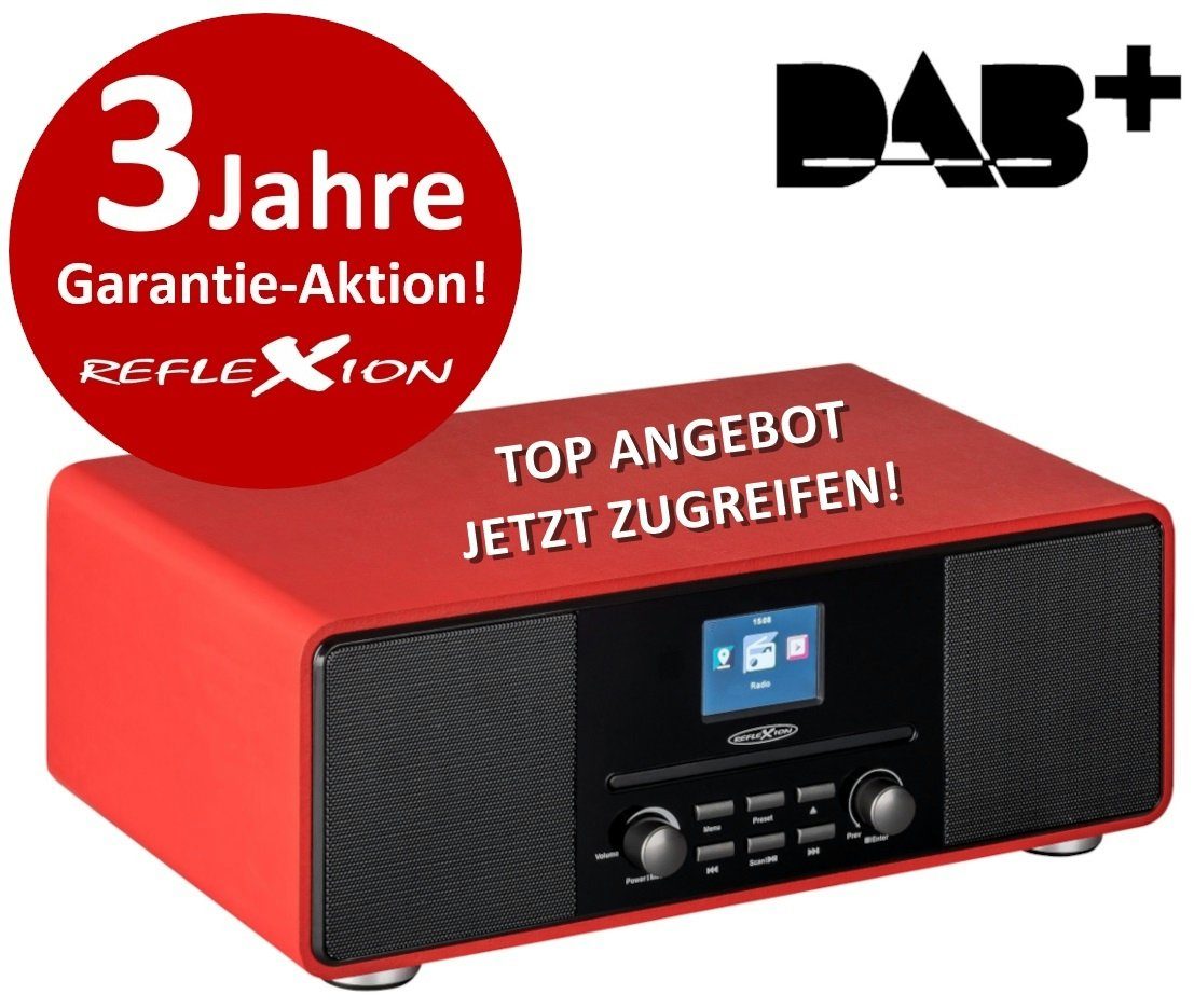 Reflexion HRA19DAB Digitalradio (DAB) (UKW, DAB+, Bluetooth, AUX-Eingang, Kopfhöreranschluss) rot