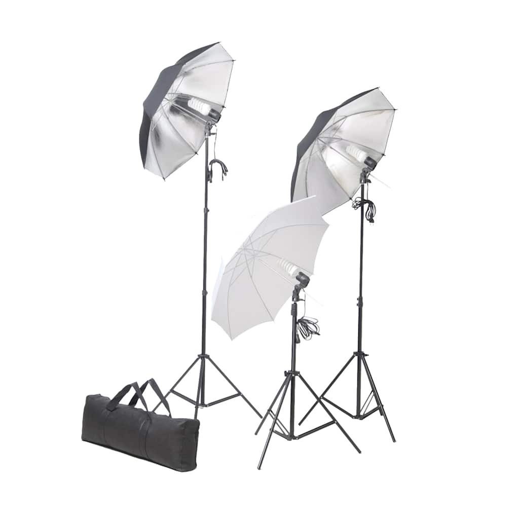 vidaXL Fotohintergrund Fotostudio-Beleuchtung Set 24 Watt mit Stativen & Schirmen, Fotostudio Set 24 W Studioset Studiolampe Studioleuchte Stativ Schirm