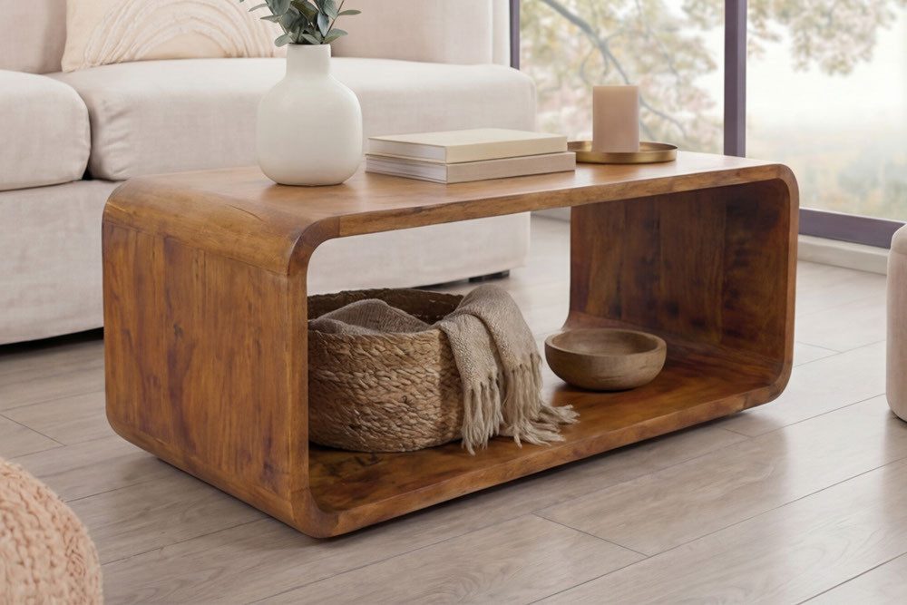 riess-ambiente Couchtisch CUBUS 100cm braun honey finish - Mangoholz, Ablage, lackiert, handmade (Einzelartikel, 1-St), Massiver Retro-Beistelltisch - ideal für Wohnzimmer oder TV-Ecke