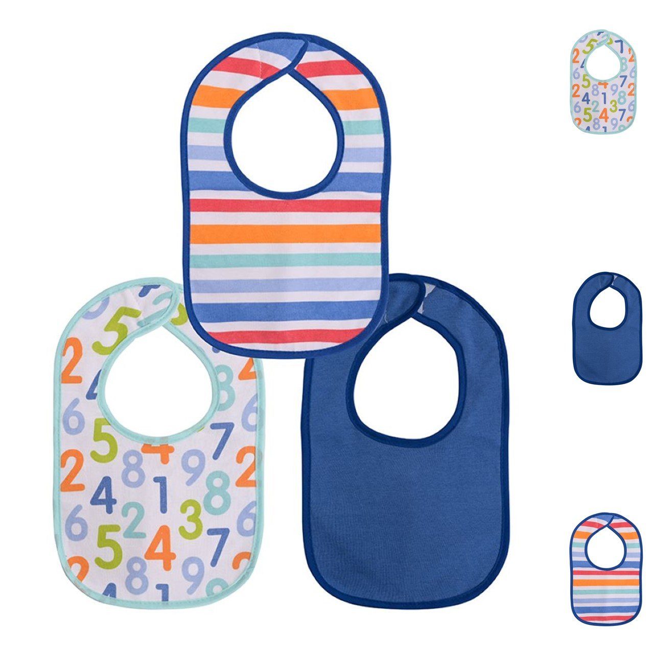 blau Lätzchen Set, Klettverschluss (1-St), wasserdicht, einlagig, Babylätzchen Care Baby 3er Baumwolle