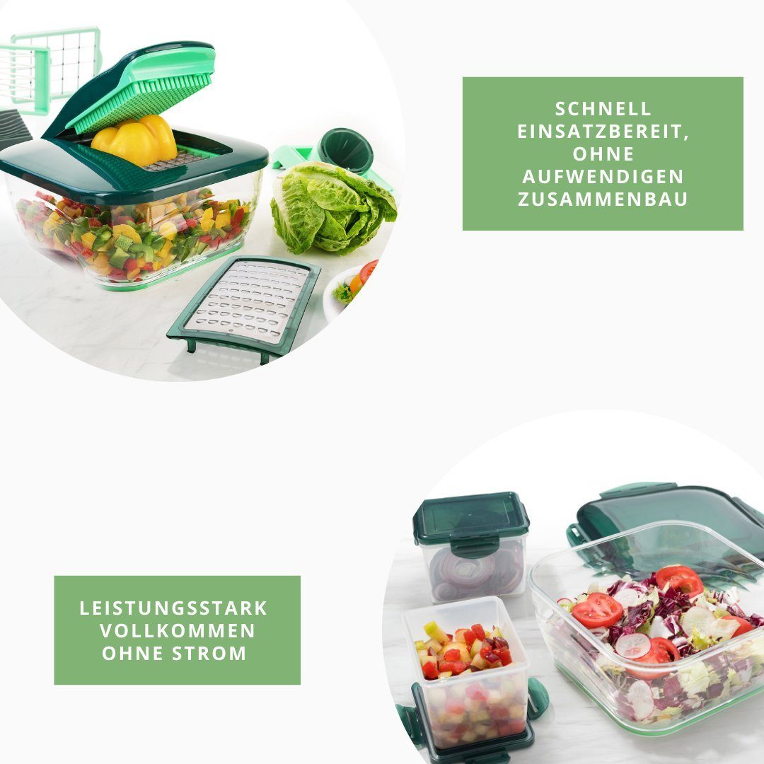 Genius Gemüseschneider Genius Nicer Dicer Chef (18-teilig) Gemüseschneider mit Glasschüssel, 18tlg. Würfelschneider, Auffangbehälter 3300ml, Glasschüssel 2800ml – Bild 4 von 5
