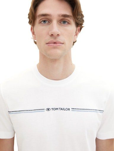 TAILOR T-Shirt Logofrontprint mit white TOM