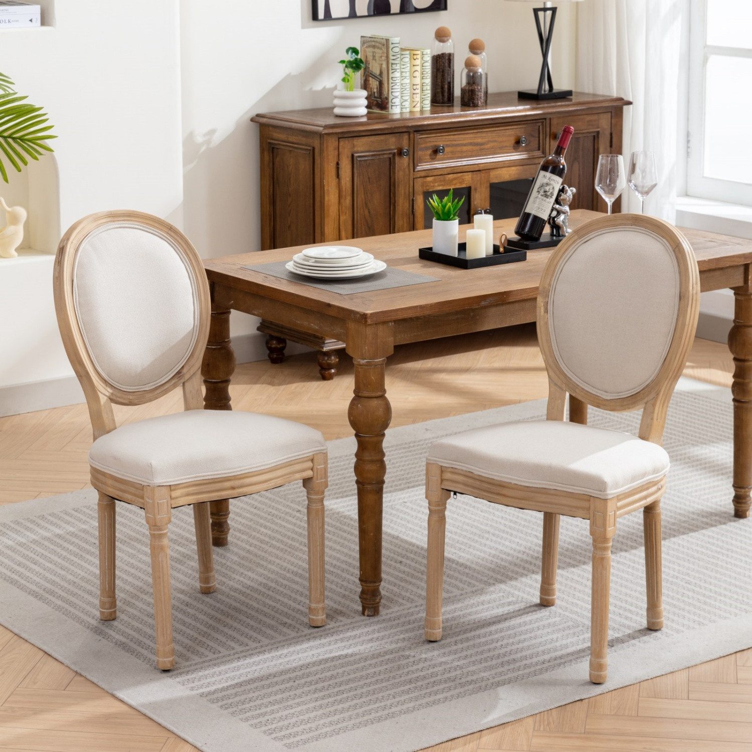 ANYSUN Esszimmerstuhl Esszimmerstühle 2er Set, Retro Küchenstuhl Polsterstuhl,Französische (Esszimmerstuhl mit Ovale Rückenlehne, Holzbeine, 2 St), im Französischen Stil, für Wohnzimmer, Esszimmer,Schlafzimmer,Küche