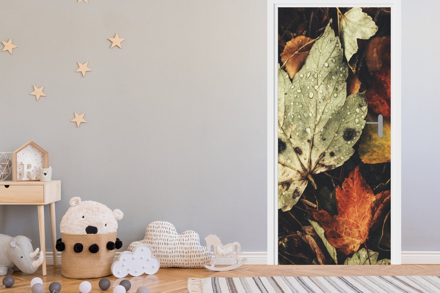 MuchoWow Türtapete Herbstblätter - Herbst cm - Türaufkleber, Natur, - Fototapete Jahreszeiten für Matt, (1 75x205 St), bedruckt, Tür