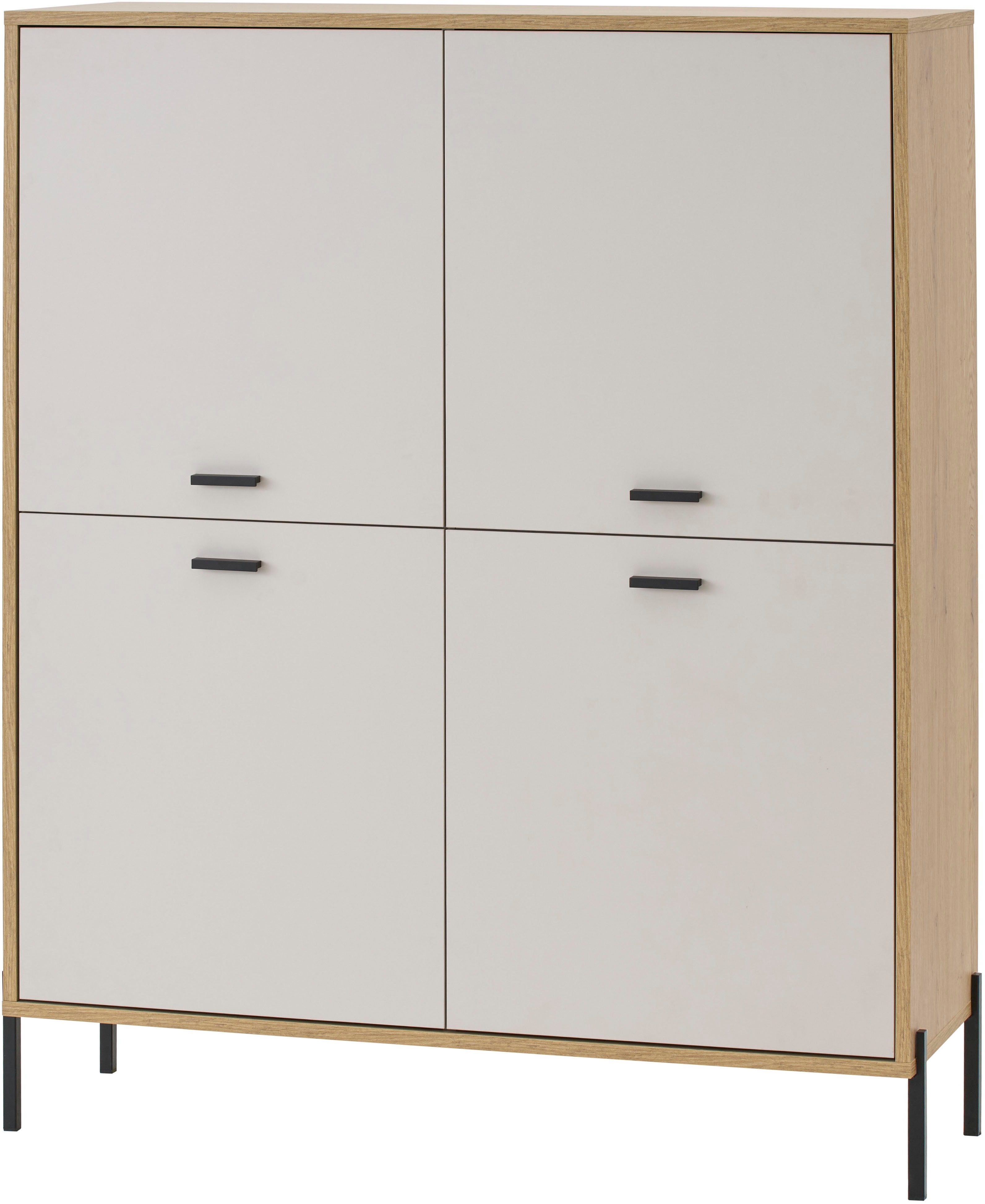Home affaire Highboard Fredericia, Hochkommode, modernder Stauraum in Kaschmir, zeitlos, schwarze Metallgriffe und -füße, ausreichend Stauraum