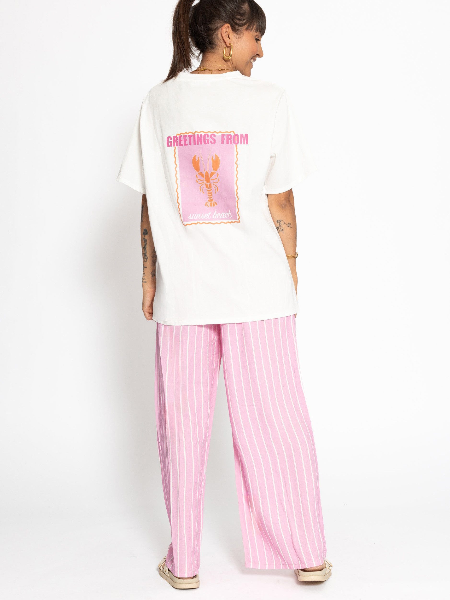 SASSYCLASSY T-Shirt Oversize T-Shirt mit Hummer Frontprint Damen Lässiges T-Shirt im Oversized Fit mit auffälligem Rückenprint weiß – Bild 3 von 5