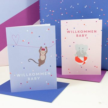 Bow & Hummingbird Grußkarte Grußkarte Willkommen Baby (Elefant), 100% Recyclingpapier
