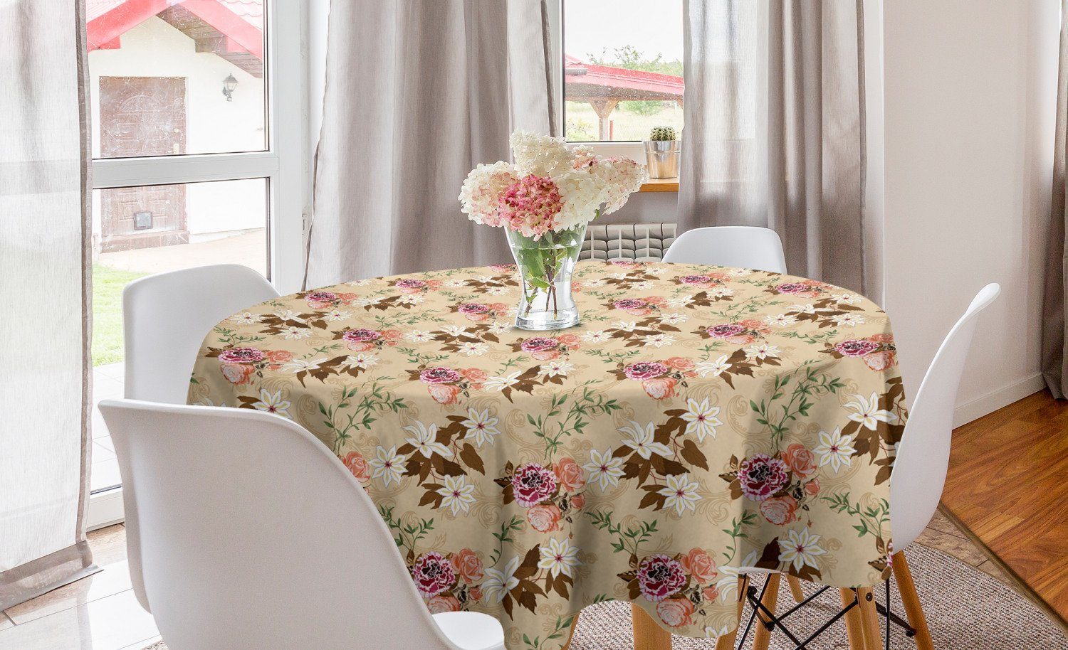 Abakuhaus Tischdecke Kreis Tischdecke Abdeckung für Esszimmer Küche Dekoration, Blumen Nelke Rose Blumen Reisig