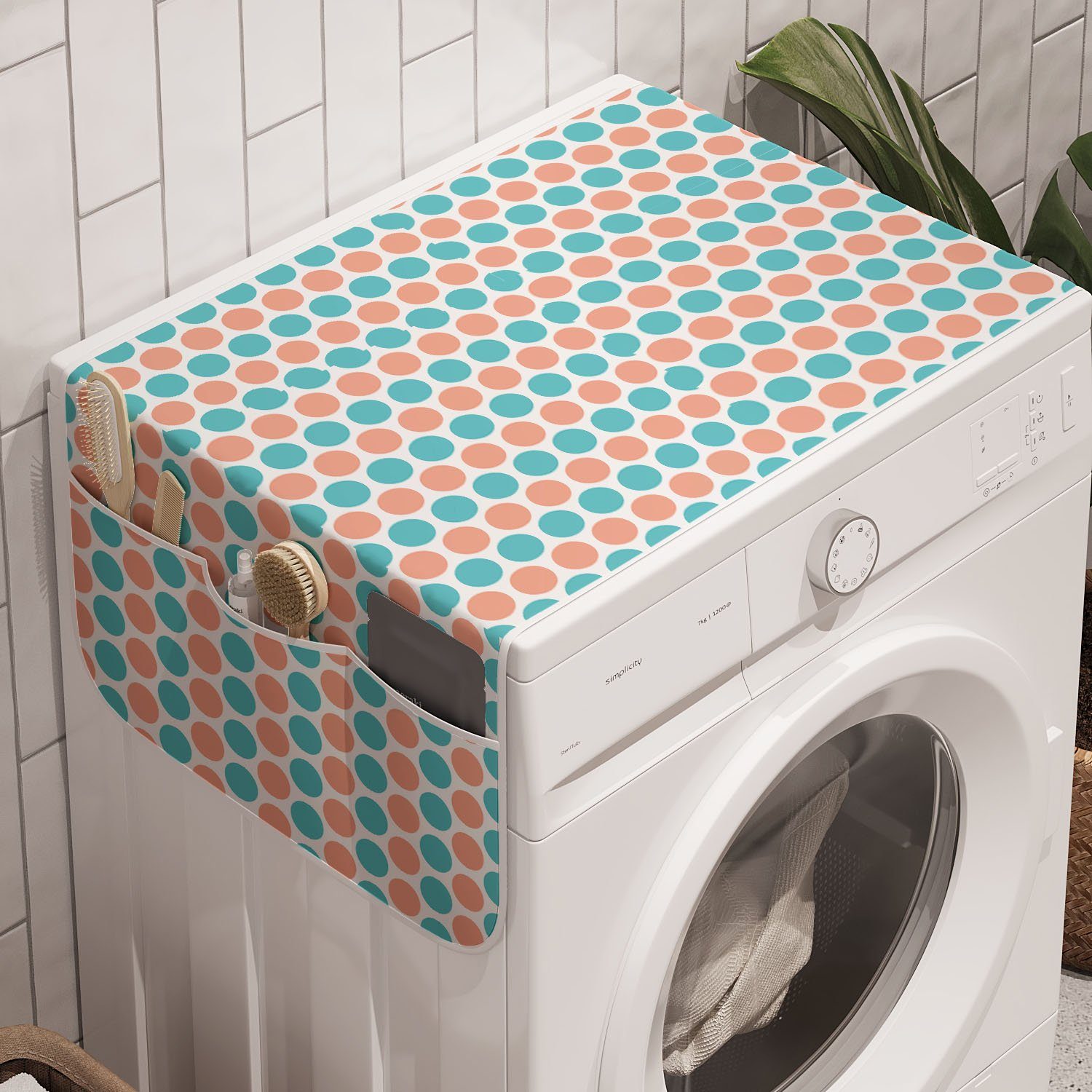 Abakuhaus Badorganizer Anti-Rutsch-Stoffabdeckung für Waschmaschine und Trockner, Geometrisch Punkte Zeilen Pastelltöne