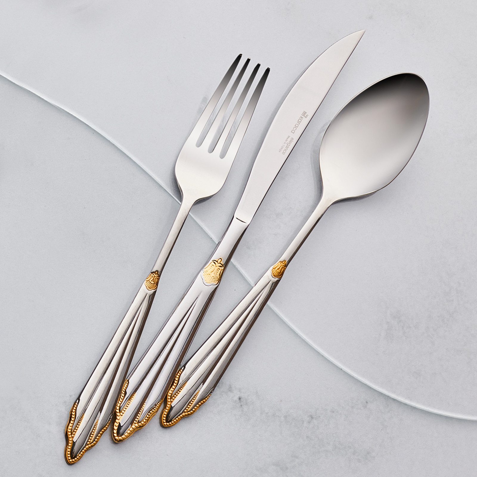 Karaca Besteck-Set Elegance Mantilla Silver 84-teiliges Besteckset für 12 Personen, 12 Personen, Spülmaschinengeeignet