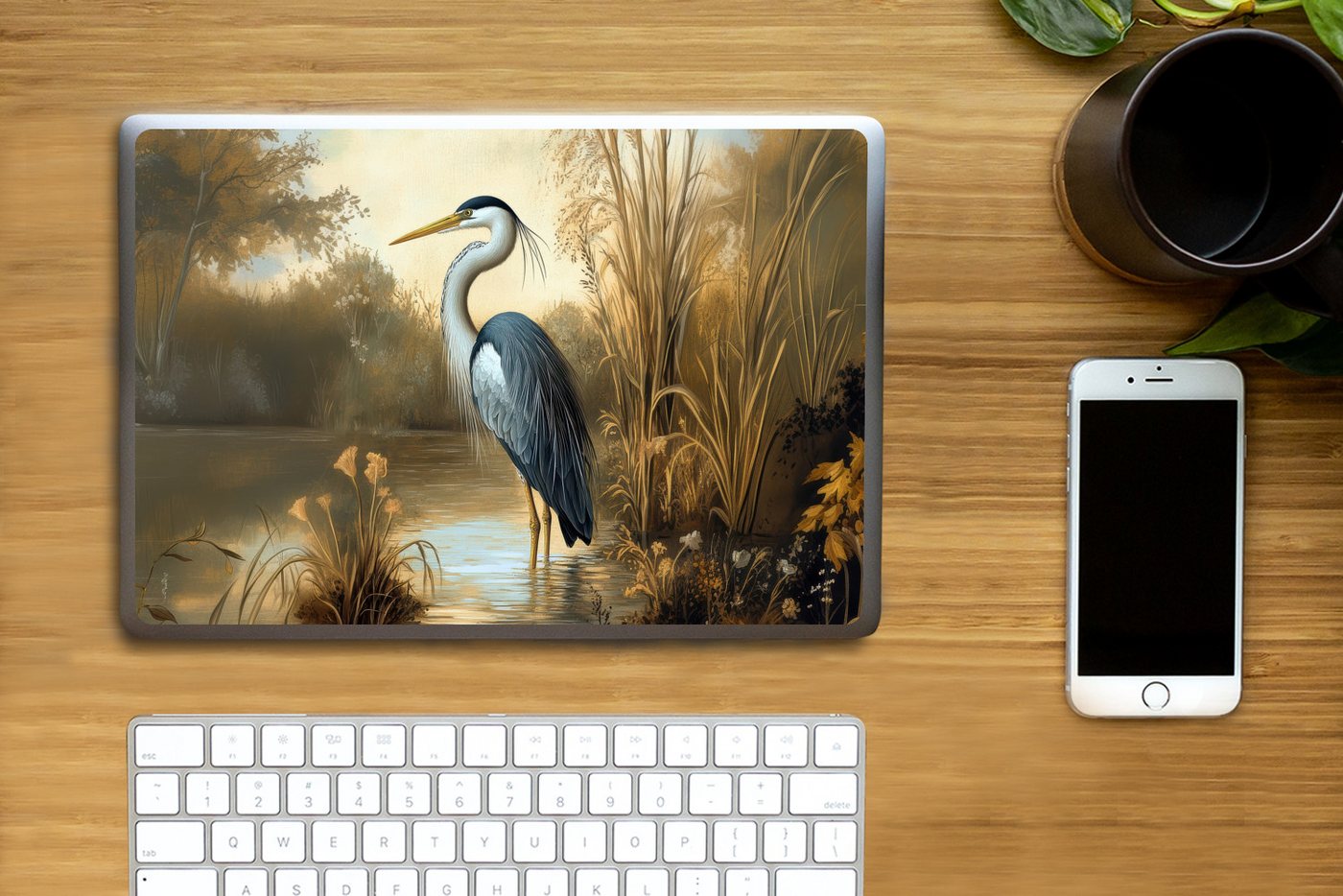 Thumbnail - MuchoWow Laptop-Aufkleber Reiher - Wasser - Pflanzen, (1tlg), Laptop Folien Cover, Aufkleber, Sticker, Schutz vor Kratze...