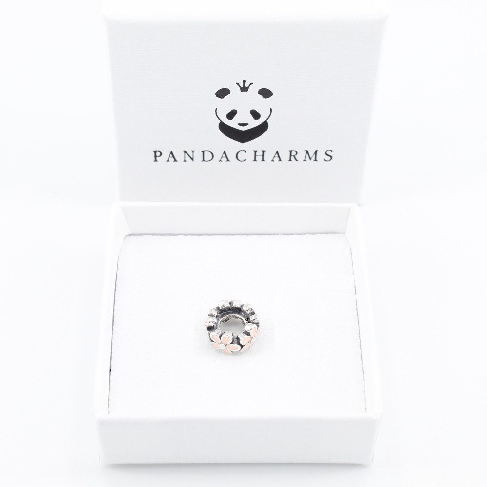 PANDACHARMS Bead Rosa Blüten Zwischenelement Charm, 925er Sterling Silber, emailliert
