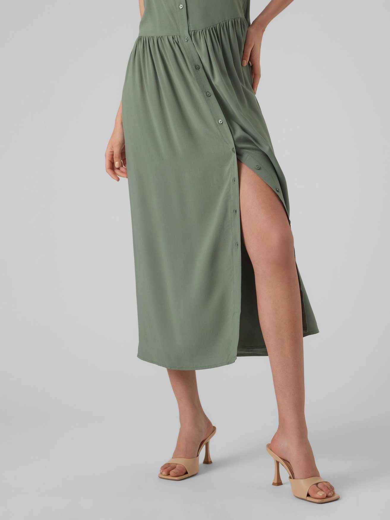 5763 Ärmelloses Grün-2 Kleid in Basic Shirtkleid Langes (lang) Moda Vero VMALBA