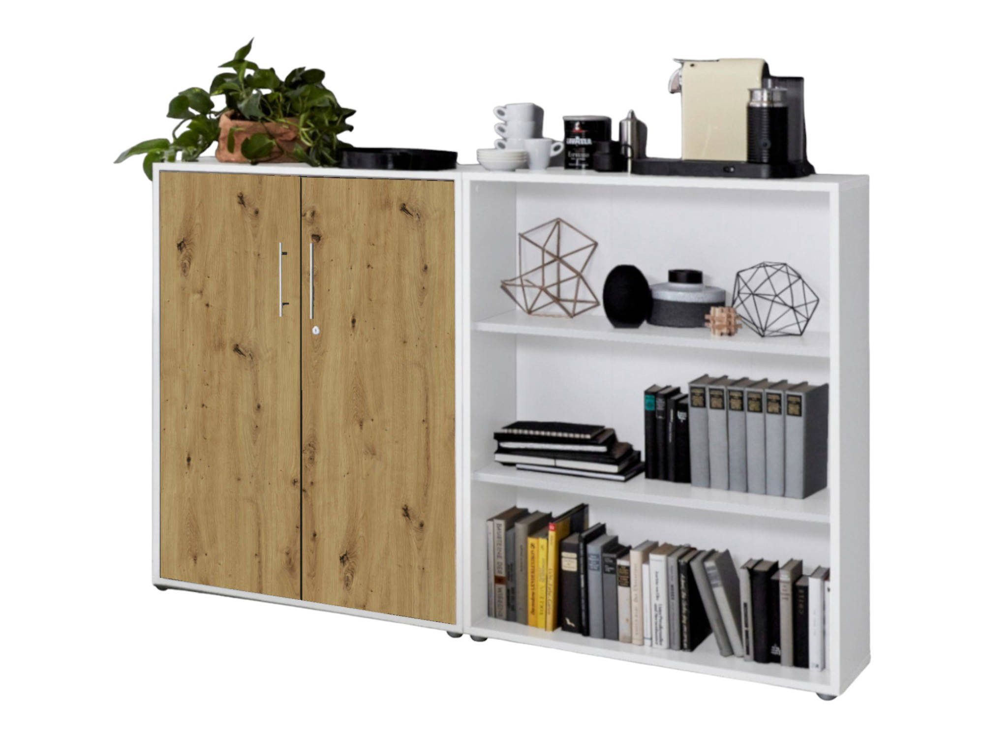 moebel-dich-auf Aktenschrank TABOR 1 niedrig (Aktenregale/Aktenschränke ideal für DIN A4 Ordner inkl. 2 Einlegeböden, abschließbar, Metallgriffe) Made in Germany