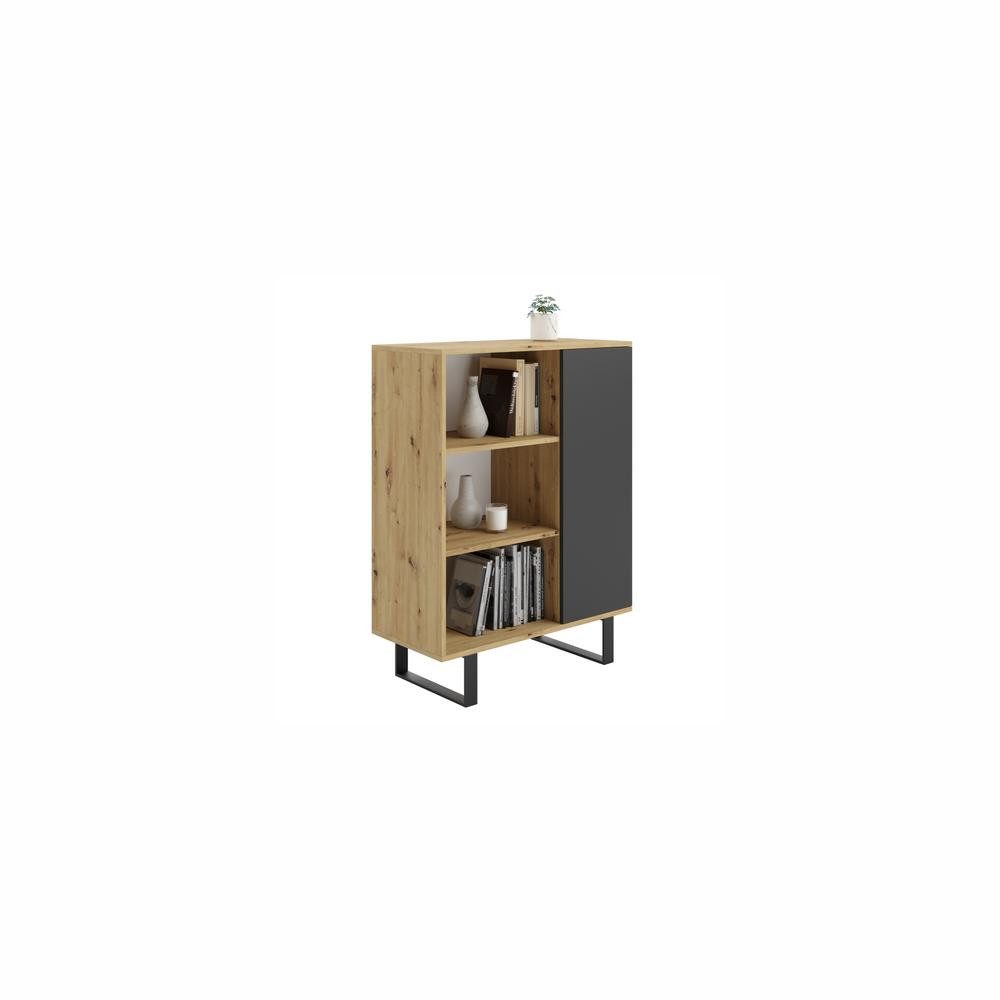 KOBI S.C. Sideboard FONDI Sideboard mit Regal Artisan-Eiche-OptikSchwarz Metallbeine Loft-