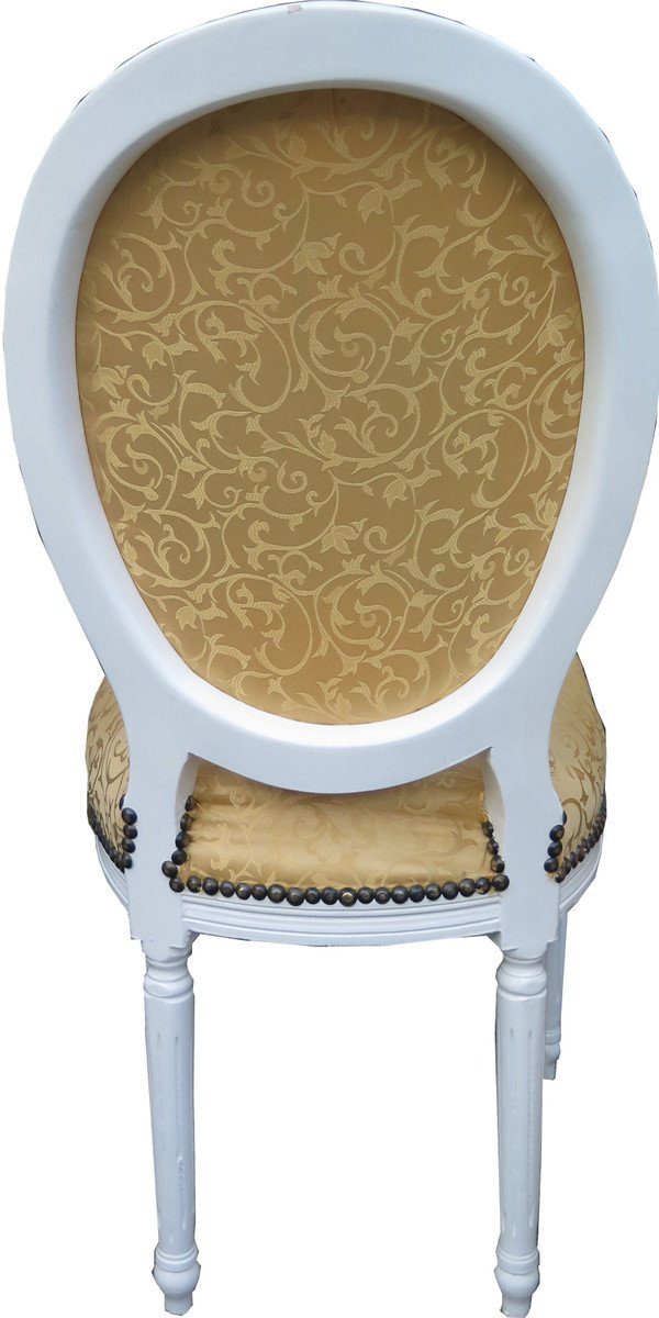 Casa Padrino Esszimmerstuhl Stuhl Esszimmer - Mod2 Barock Gold mit Weiß Muster / Medaillon Bemalung Stuhl Gold Rund