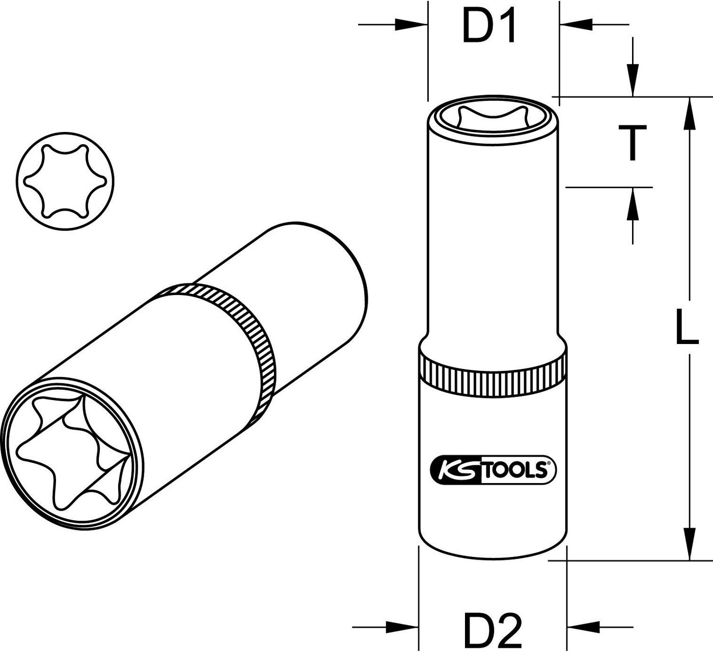 Thumbnail - KS Tools Stecknuss 1/2" CHROMEplus Torx-E-Stecknuss, lang, E11