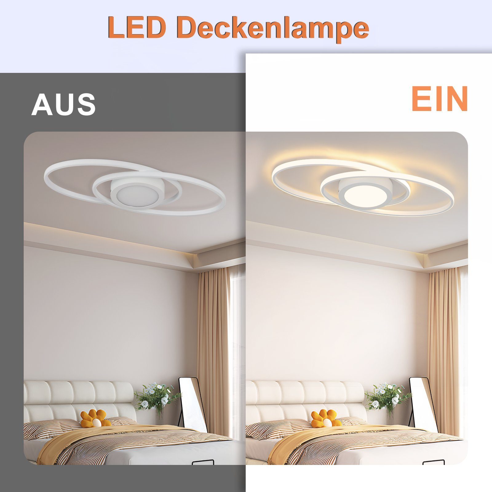 Nettlife LED Deckenleuchte Schlafzimmer Schwarz/Weiß Dimmbar Metall Wohnzimmer mit Fernbedienung, Dimmbar, LED fest integriert, Warmweiß Neutralweiß Kaltweiß, S – Bild 5 von 5