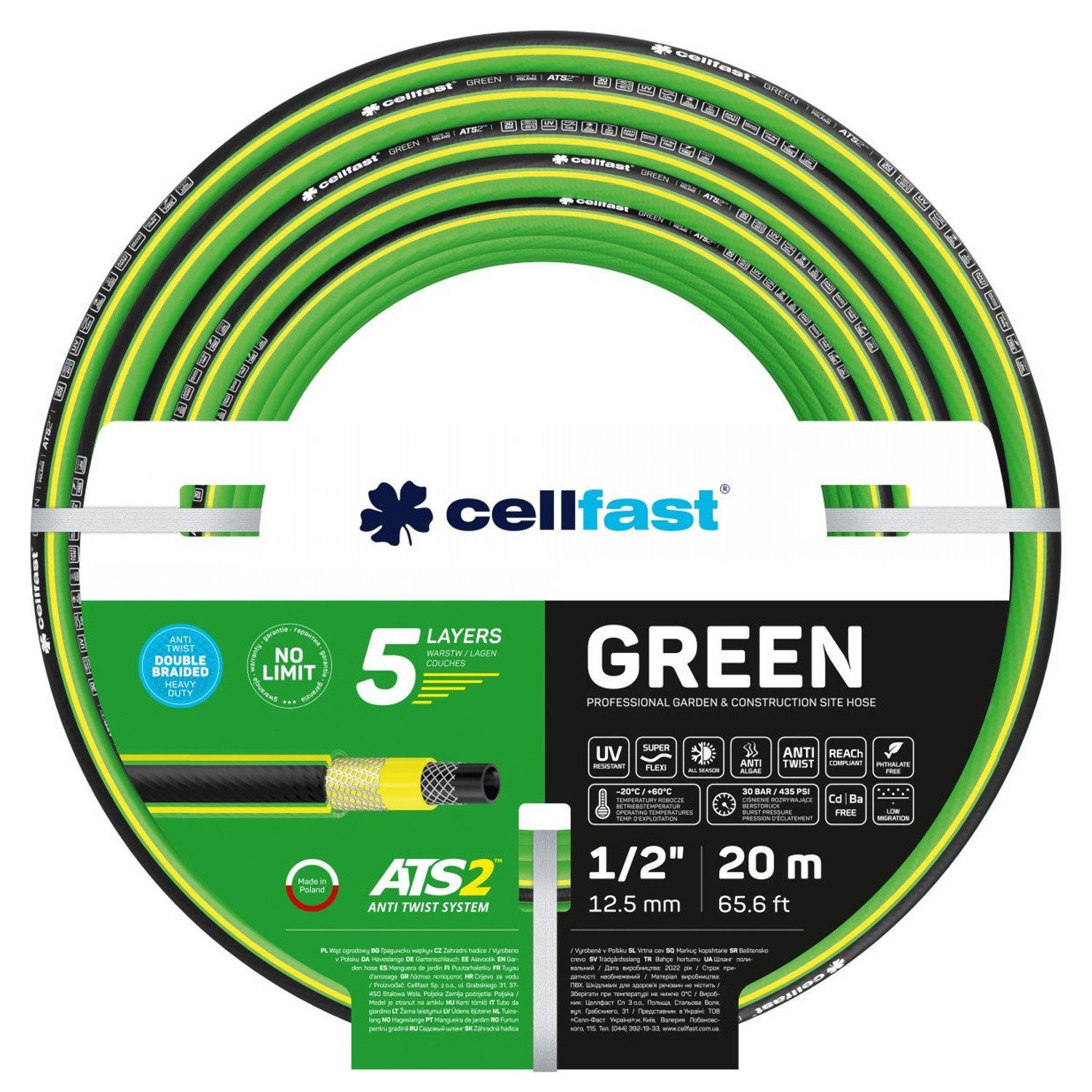 Cellfast Gartenschlauch 15-102, 5-lagiger Gartenschlauch 1/2" 20 m