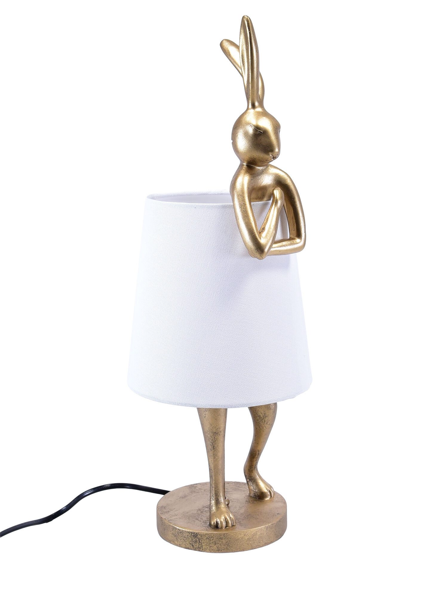 Dekorieren macht glücklich Dekoobjekt Dekoleuchte "Hasenlampe Gold" aus Polyresin, 42 cm, dekorative Hasenfigur, warmes Licht für Wohn- & Schlafzimmer