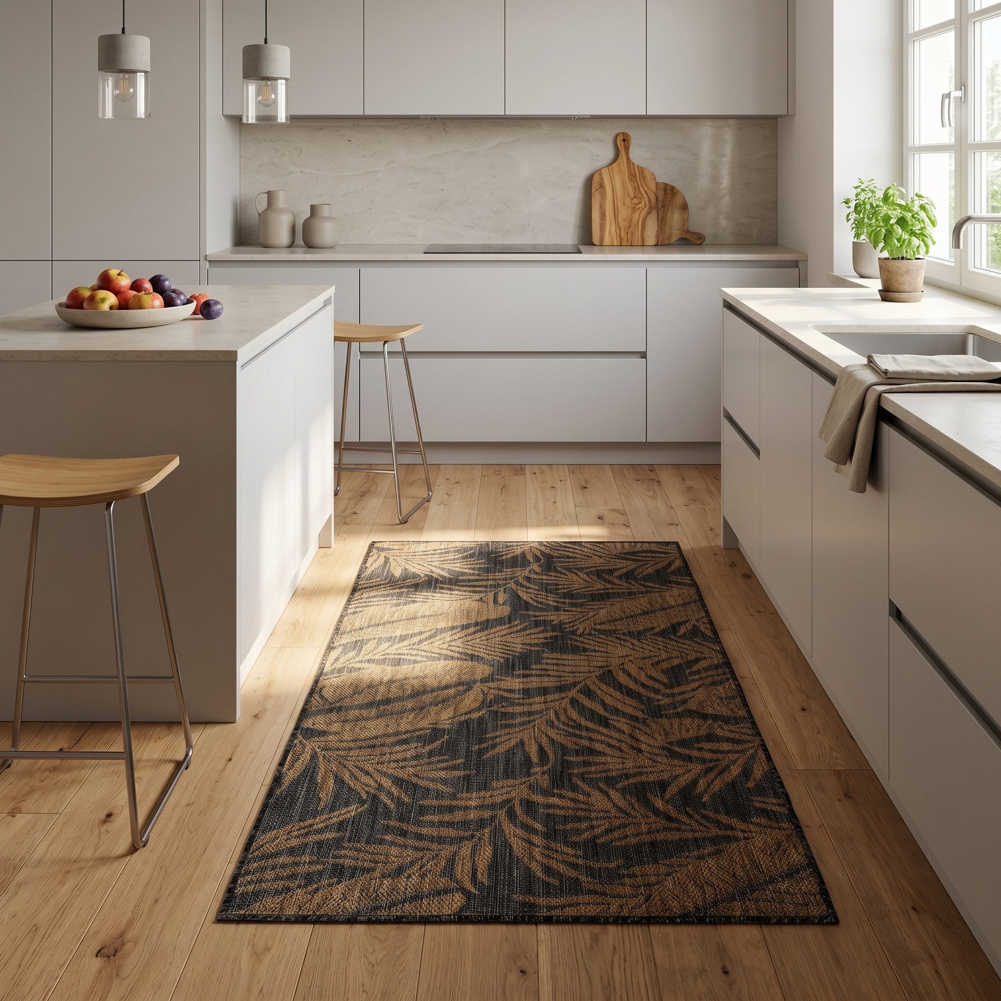 Teppium Teppich Botanisch, Läufer, Höhe: 3 mm, Teppich Wetterfest Waschbar Balkon, Garten, Terrasse und Küchenteppich