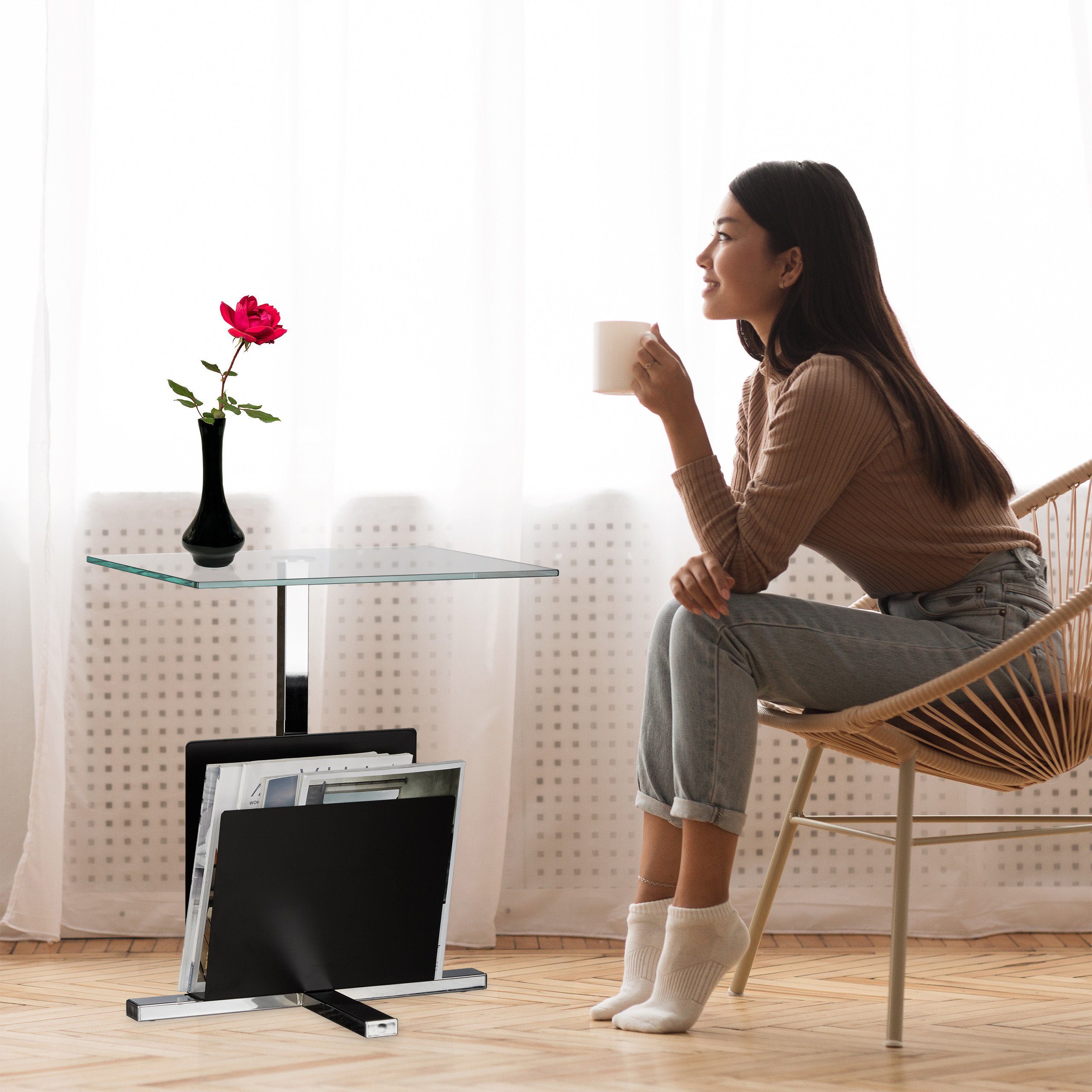 relaxdays Beistelltisch mit Zeitungsablage günstig online kaufen