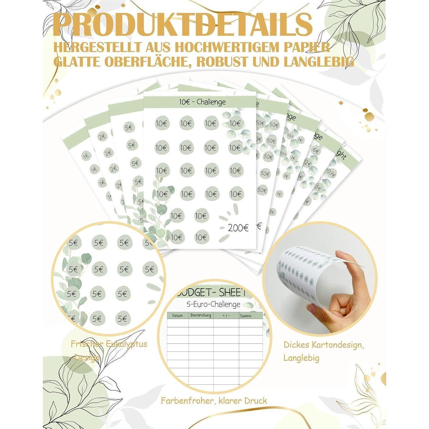 LuxusKollektion Notizbuch Budget Planner Deutsch-A6 Sparplaner Eukalyptus 24pcs