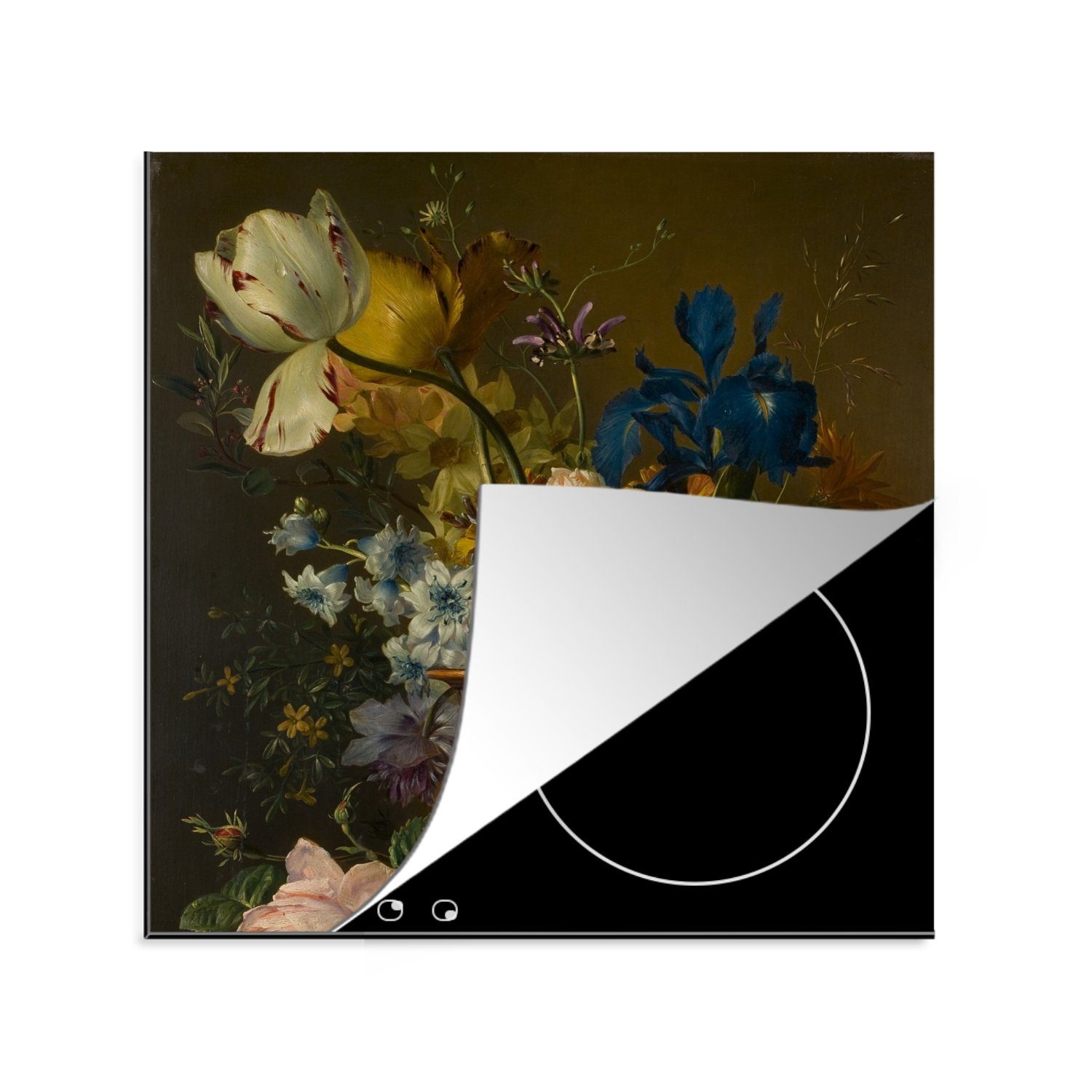 MuchoWow Herdblende-/Abdeckplatte Stilleben mit Blumen - Gemälde von G.J.J Van Os, Vinyl, (1 tlg), 78x78 cm, Ceranfeldabdeckung, Arbeitsplatte für küche