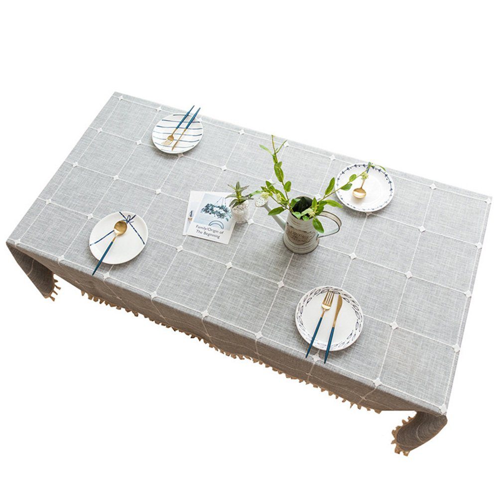 FELIXLEO Tischdecke fürKüche140*180cm Baumwolle Stoff Quaste Faltenfrei Tischdecke Leinen