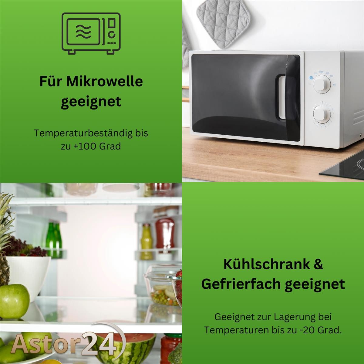 astor24 Mikrowellenteller Mikrowellentopf mit Deckel 3er Set Mikrowellen Topf Geschirr Behälter