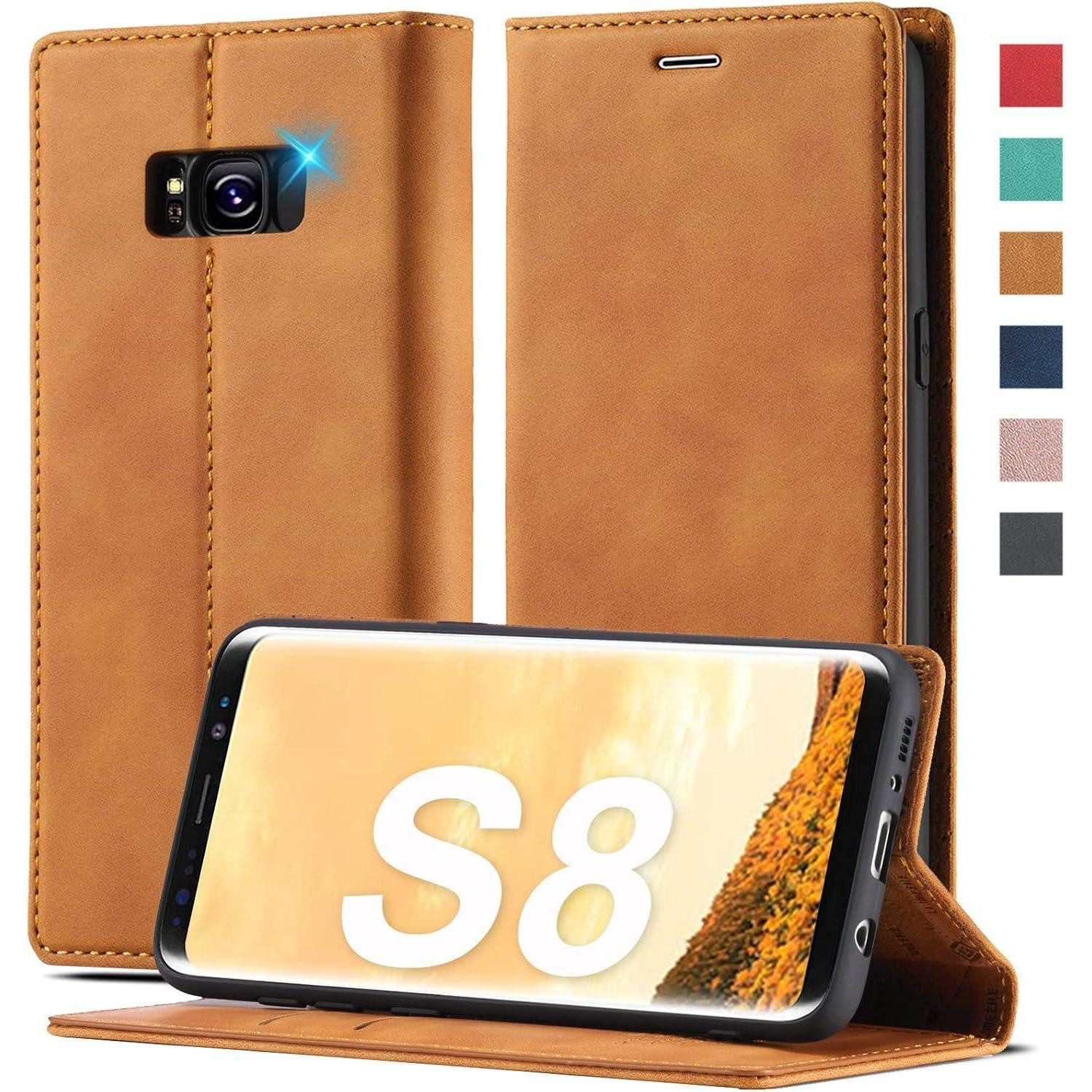 LuxusKollektion Flip Case Handyhülle S8 PU Leder Klappbar Standfunktion Stoßfest braun
