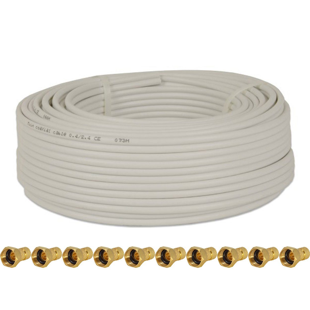 PremiumX 25m Koaxial Kabel 90dB Twin Mini 2x 4 mm weiß 10x F-Stecker SAT-Kabel | SAT-Kabel