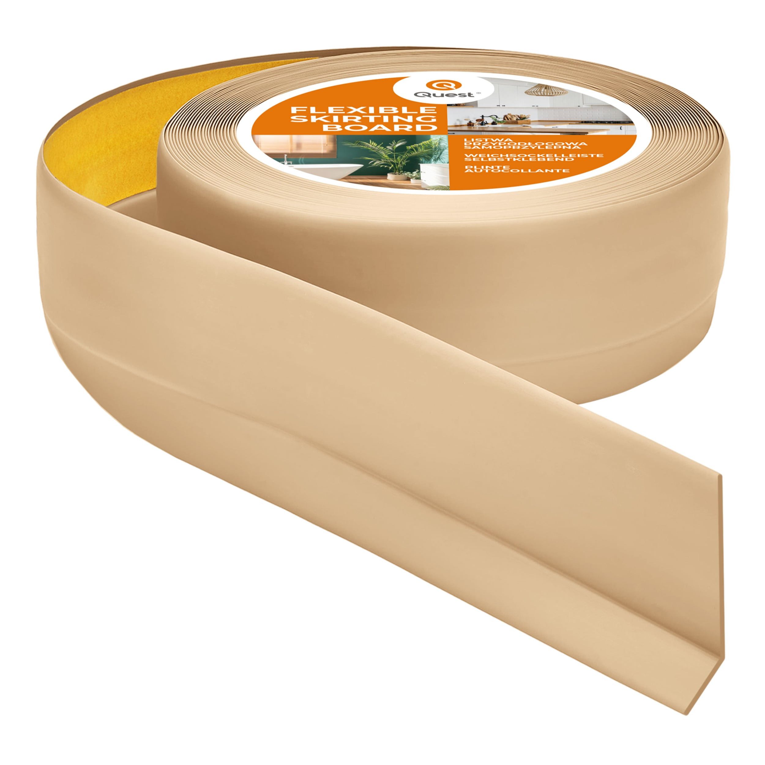 Quest Sockelleiste Weichsockelleiste Selbstklebend 50x20 mm, L: 500,00 cm, H: 5,00 cm, Packung, 1-St., wasserfest, UV-beständig, für Küche & Bad