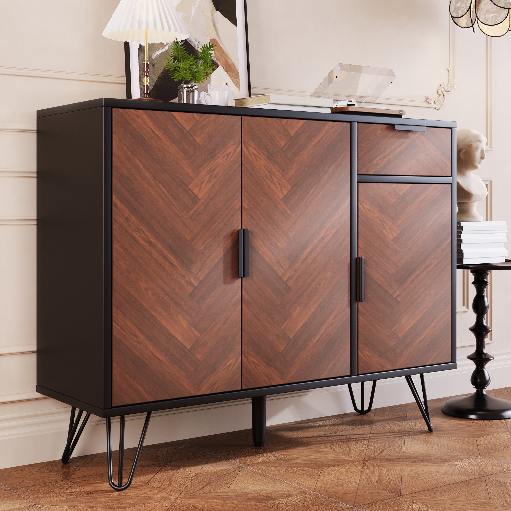 Merax Sideboard im Holzoptik mit Schubladen und 3 Türen (Wohnzimmerschrank, günstig online kaufen